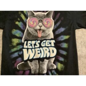 Cat Let's Get‎ Weird Black Short Sleeve T-Shirt Trippy Unisex M ODM
